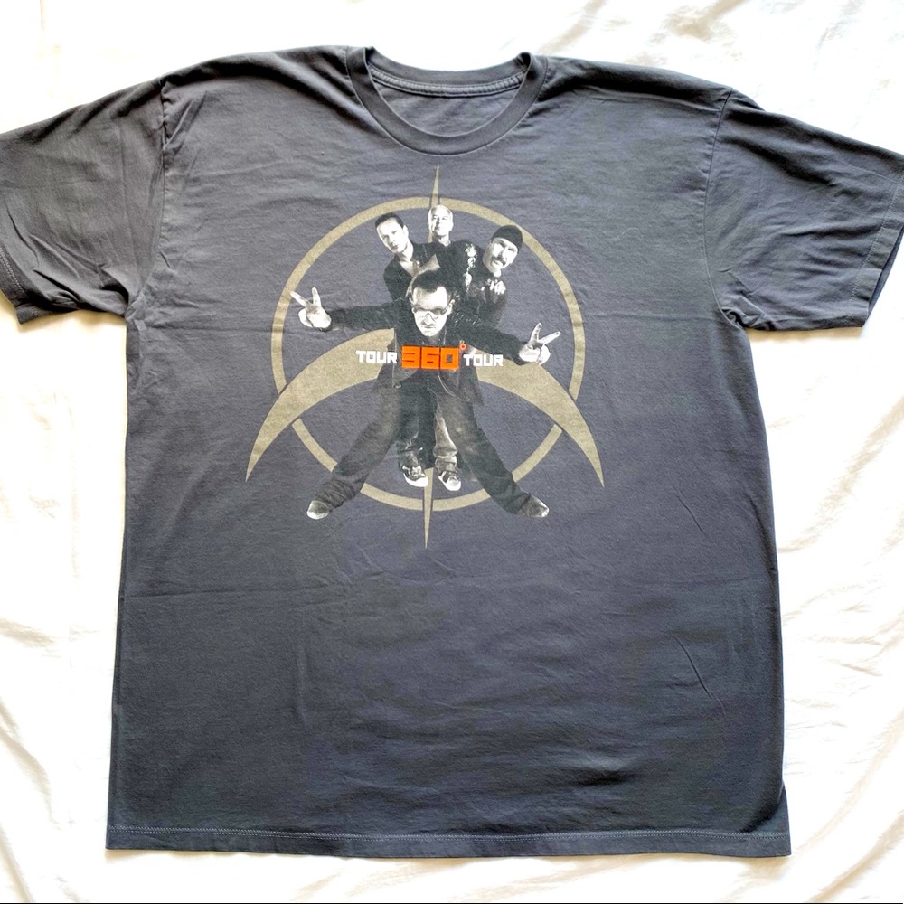 2009 U2 360 Tour Concert Rock Band Gray T Shirt Bono Edge Mens Size L